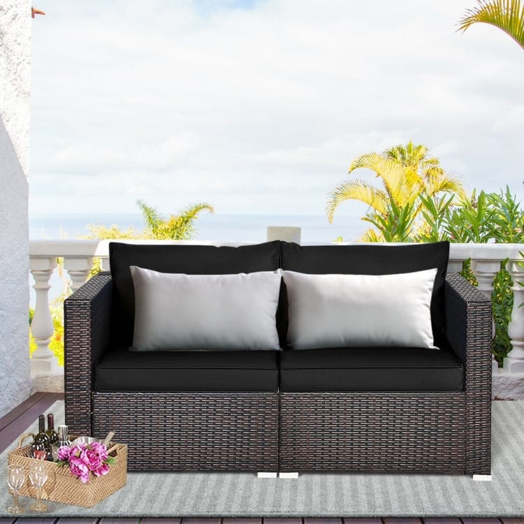 2PCS Patio Rattan Sectional Conversation Sofa Set - 29.5" x 29.5" x 25.5" (L x W x H)