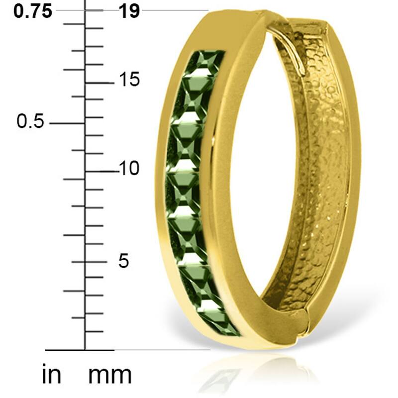 14K Solid Gold Hoop Huggie Gemstone Earrings w/ Green Sapphires