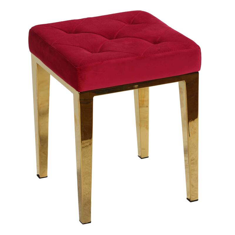 Cortesi Home Leeds Square Ottoman in Pink Velvet, Brushed Gold