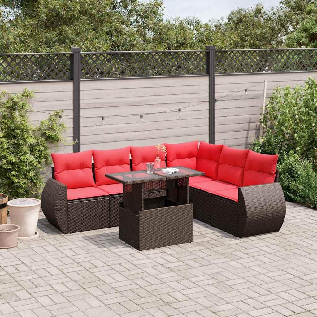 vidaXL 7 Piece Patio Sofa Set with Cushions Black/Brown/Gray Poly Rattan - 24.4 x 24.4 x 27.2