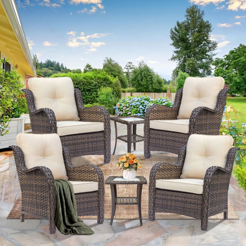 High Back Wicker Outdoor Patio Conversation Seating Sets with Side Table - 6 Piece - Beige