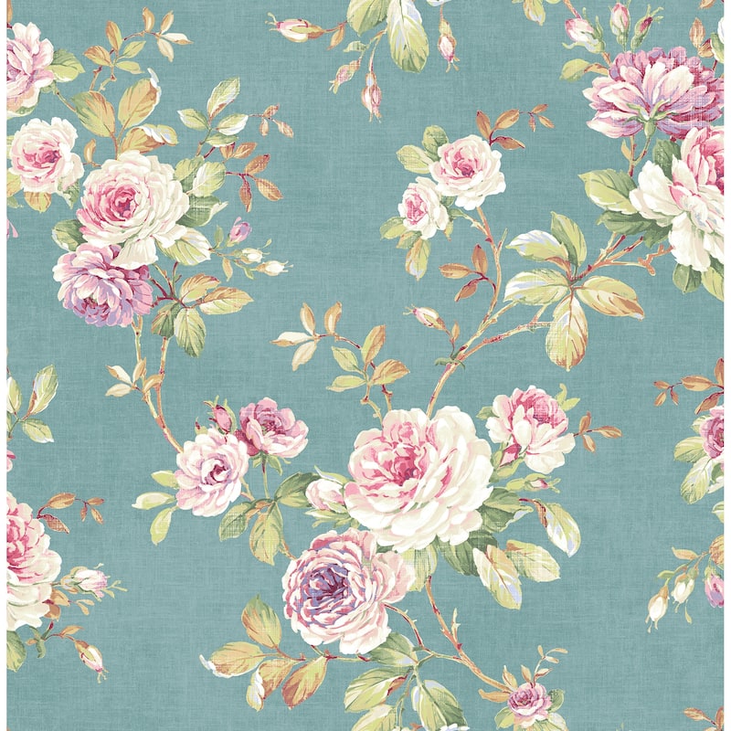 Seabrook Designs Herman Rose Trail Unpasted Wallpaper - 20.5 in. W x 33 ft. L - Metallic Cerulean & Raspberry