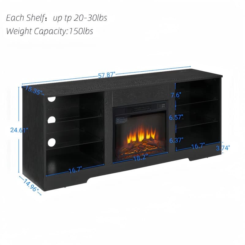 TV Stand Electric Fireplace TV Stand with Glass Shelves, for TV up to 32-62"
