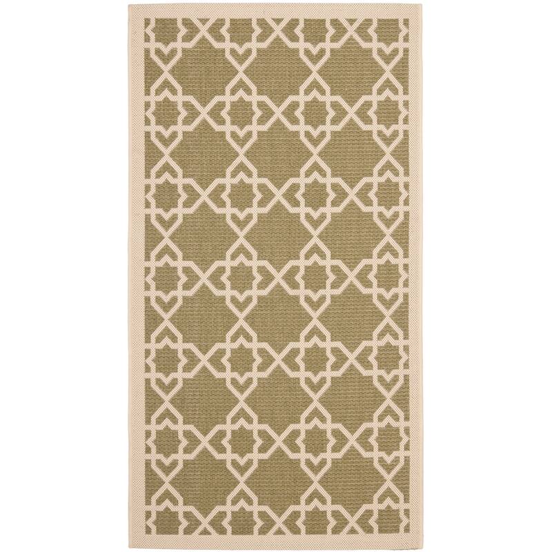 SAFAVIEH Courtyard Hanifa Trellis Indoor/ Outdoor Waterproof Patio Backyard Rug - 2'7" x 5' - Green/Beige
