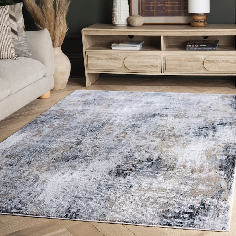 SAFAVIEH Slate Pauline Modern Abstract Rug - Grey/Brown Ivory - 5'3" x 7'6"