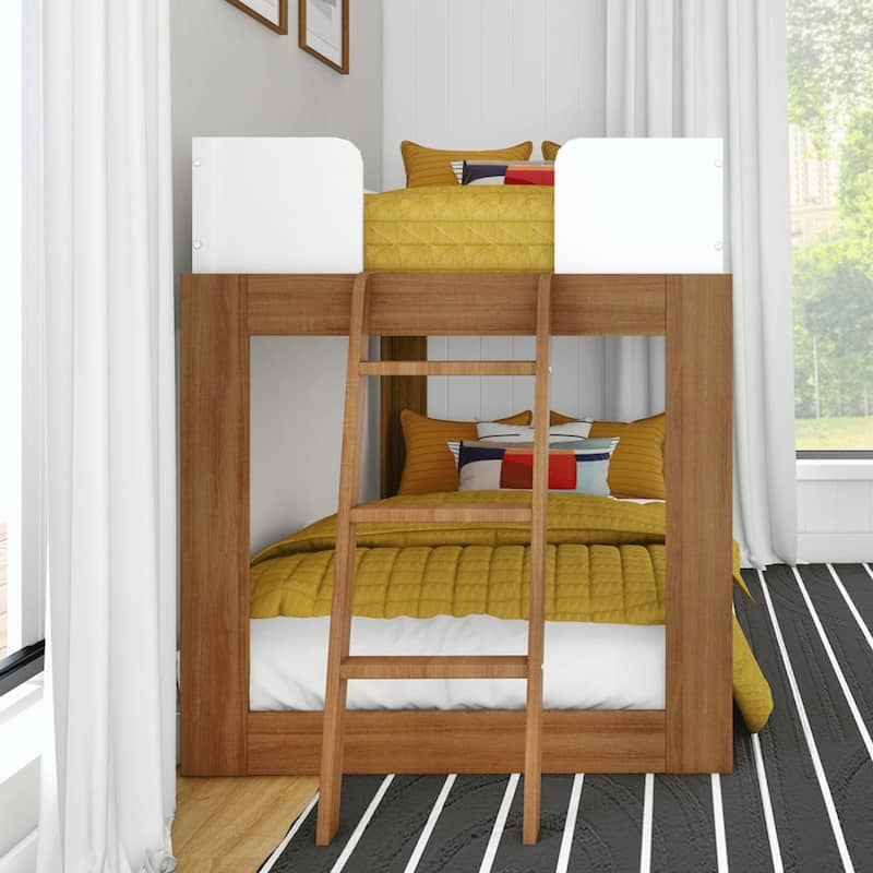 Max and Lily Mid-Century Modern Twin over Twin Low Bunk Bed