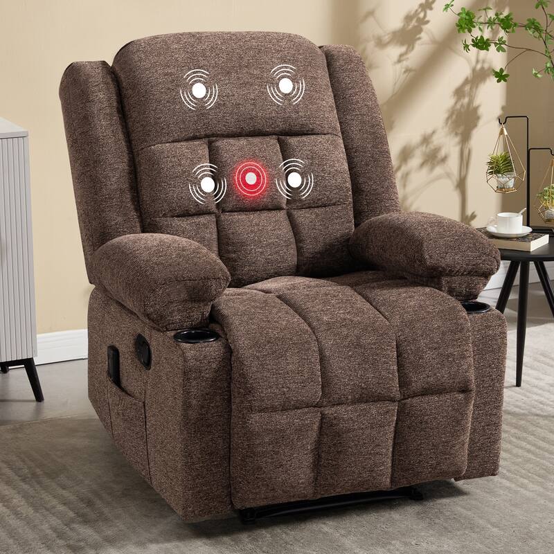 Ebello Manual Recliner Chair with Massage and Heat, Fabric Recliner with Cup Holders & Storage Pockets, Lounger for Living Room
