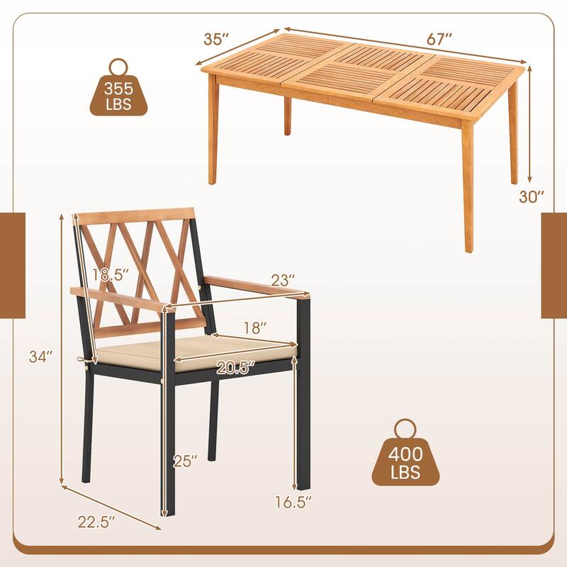Costway 7 PCS Patio Acacia Wood Dining Set with Soft Seat Cushions