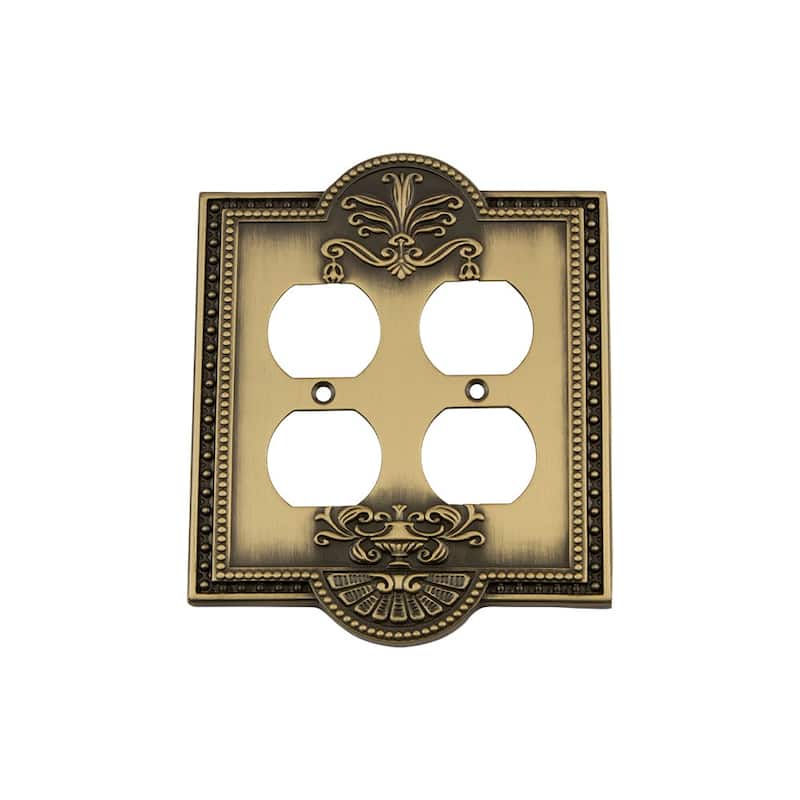 Nostalgic Warehouse MEA_SWPLT_D2 Meadows Double Duplex Wall Plate - Antique Brass