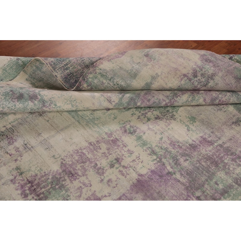 Contemporary Abstract Indian Area Rug Handmade Multi-Color Wool Carpet - 9'0"x 11'8"