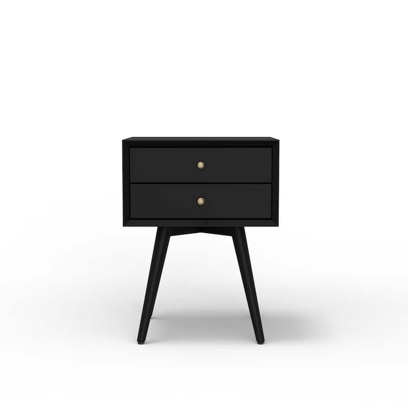 Small Mid-Century Modern Nightstand in Black Finish with Tapered Legs and Ball-Bearing Drawer Glides