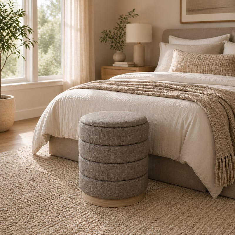 Aria Home Modern Cylinder Ottoman with Hidden Storage Upholstery Seat
