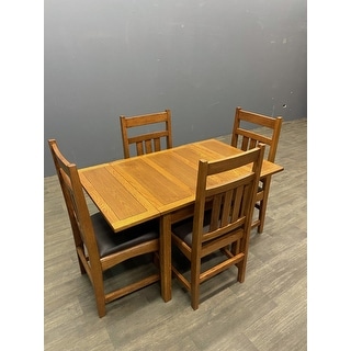 Mission Oak Kitchen Table With 2 Leaves And 4 Oak Dining Chairs