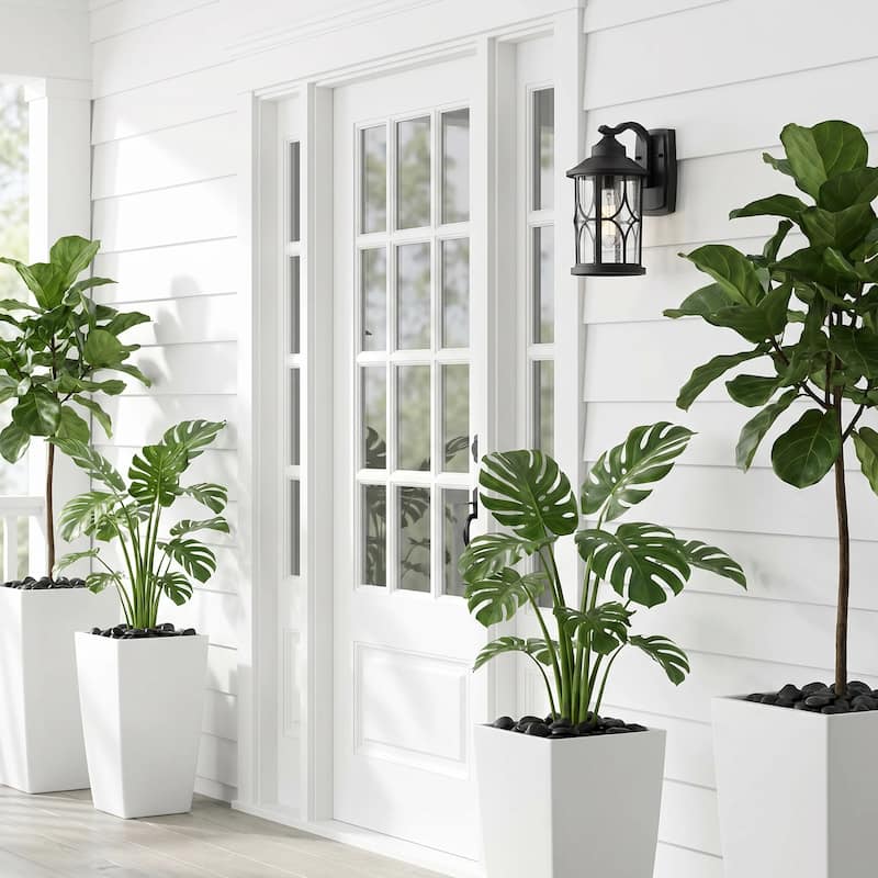 2 Pack Outdoor Wall Light for Porch House, Die-Cast Aluminum with Seeded Glass