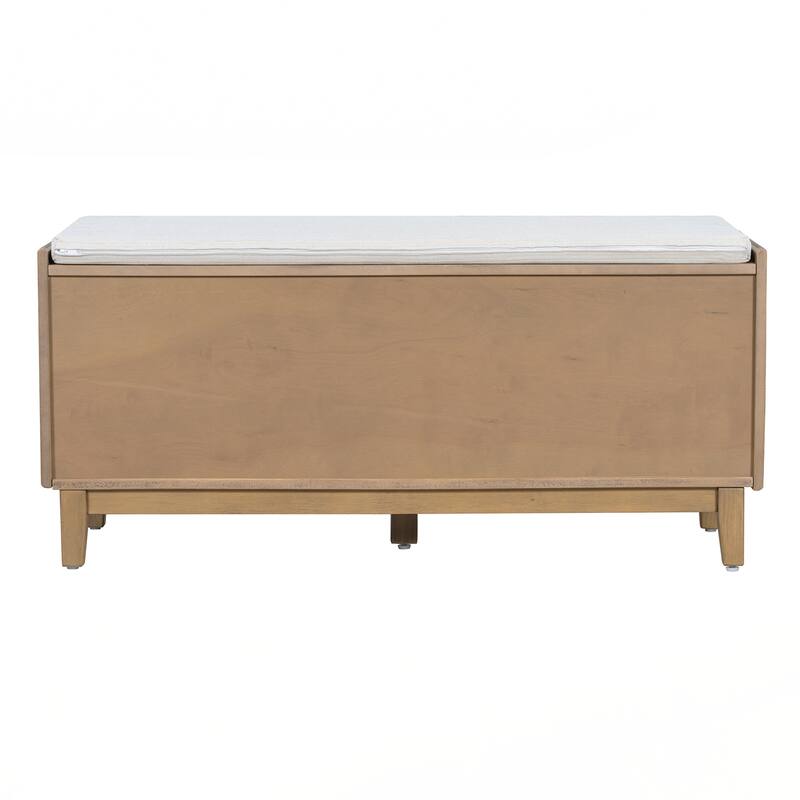 Rattan Entryway Bench with Storage, Cushioned Shoe Bench with Double Doors