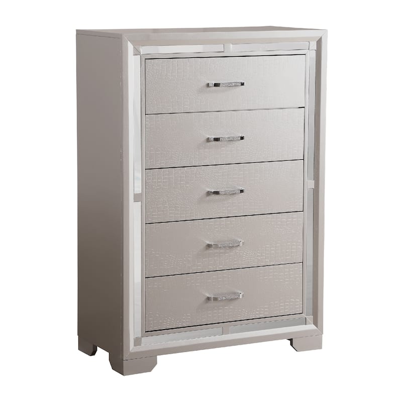 5-Drawer Wooden Bedroom Chest Dresser- 48" - Silver Champagne