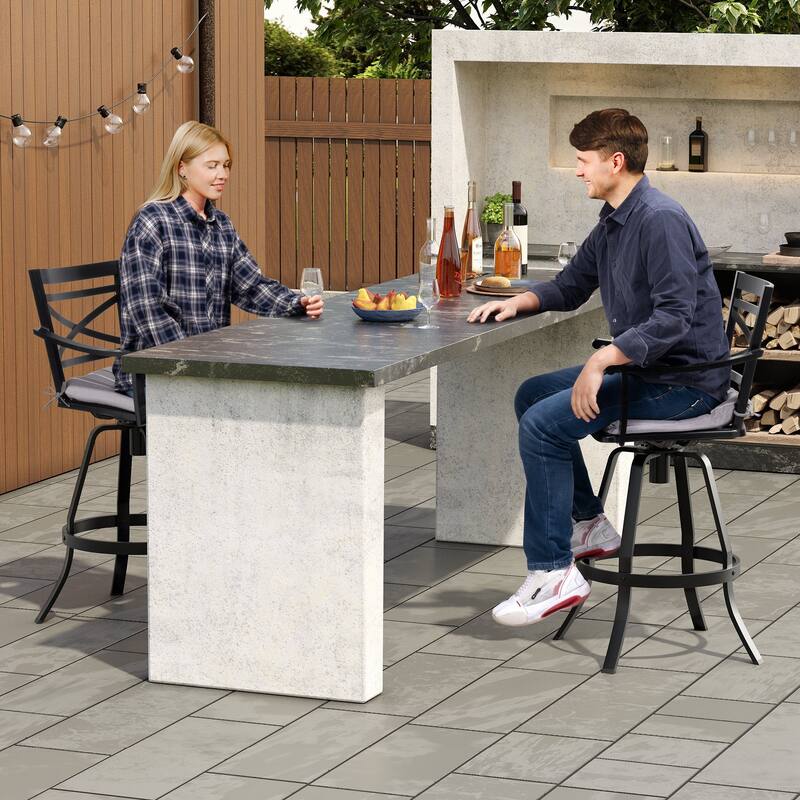Outdoor Bar Stools Patio Cast Aluminum Swivel Barstools with Sunbrella Cushion - 2-piece set, MILANO CHAR cushion