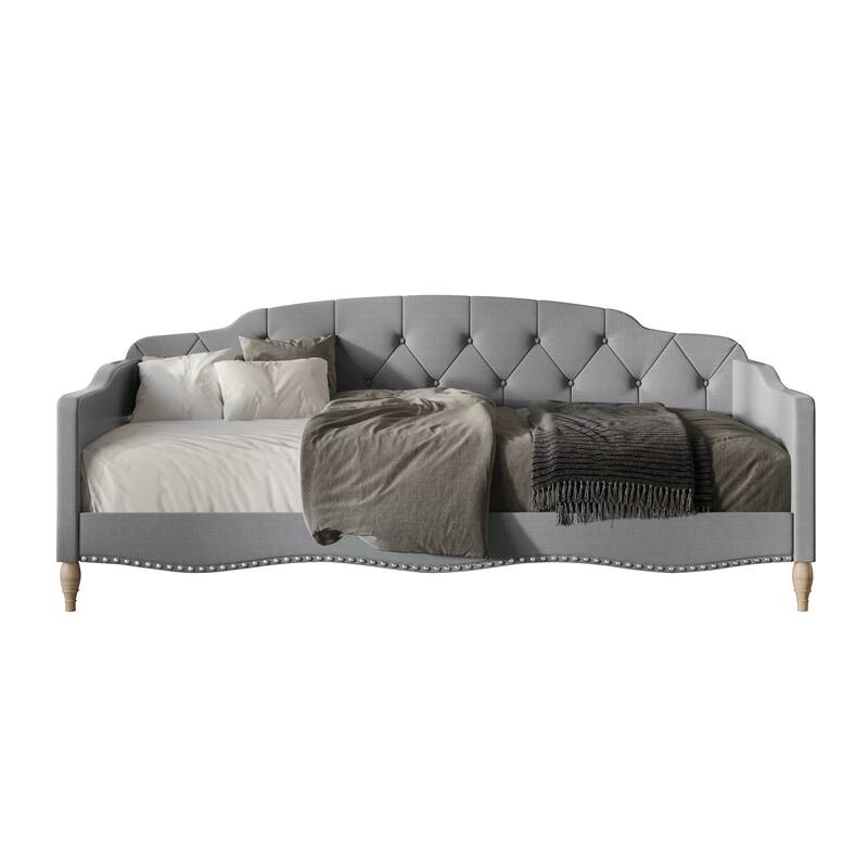 CraftPorch Modern Linen Nailhead Button Tufted Twin Daybed - Light Grey - Twin