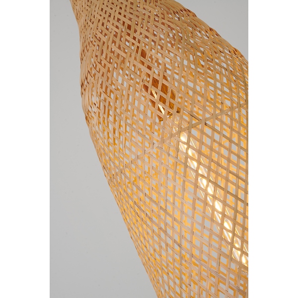 1-Light Gold Metal Chandelier With Natural White Bamboo