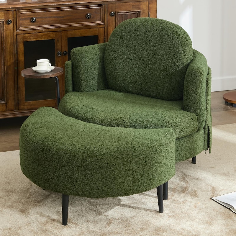 42" Modern Velvet Fabric Accent Chair with Ottoman Set - Green