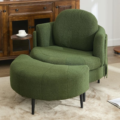 42" Modern Velvet Fabric Accent Chair with Ottoman Set