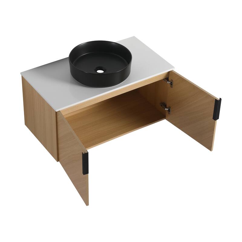Malwee 30"/36" Floating Bathroom Vanity, Wall Mounted Bathroom Vanity with Ceramic Sink and Soft Close Door