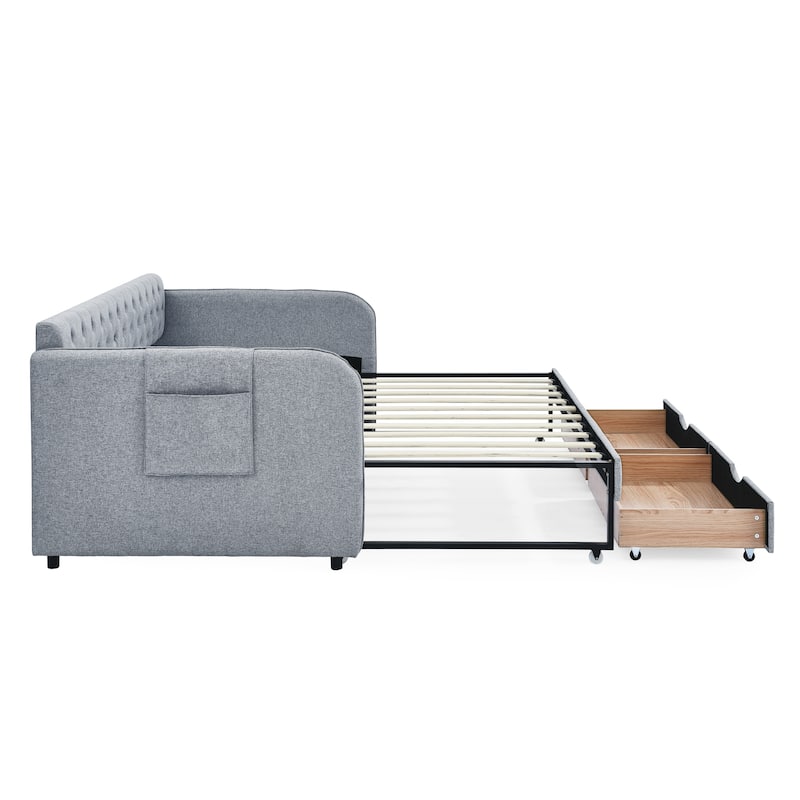 Upholstery Daybed with Trundle Bed and Two Storage Drawers