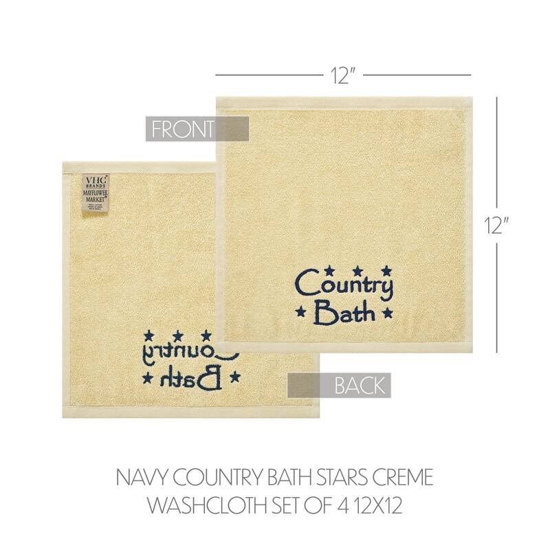 Navy Country Bath Stars Creme Washcloth Set of 4 12x12