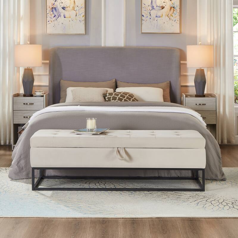 58.6" Bed Bench Metal Base with Storage