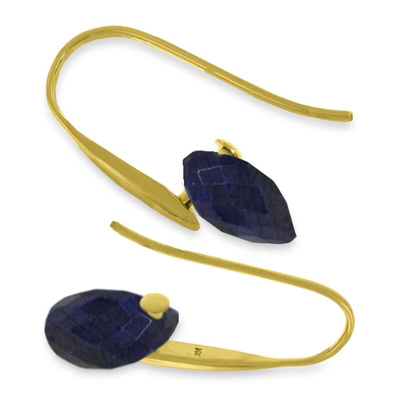 14K Solid Gold Fish Hook Earrings w/ Dangling Briolette Sapphires