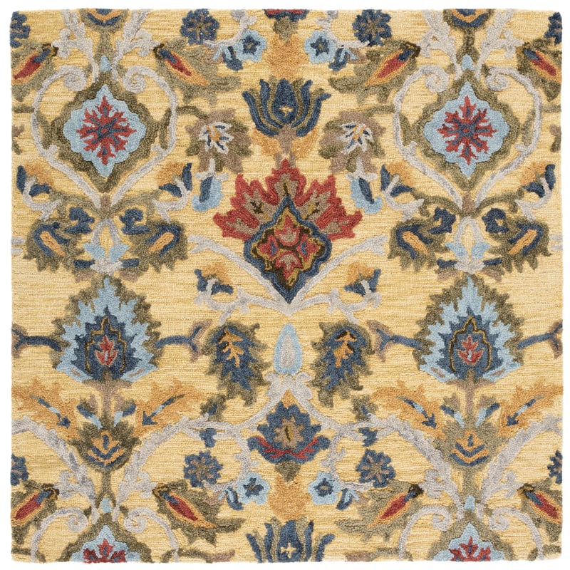 SAFAVIEH, Handmade Marietje Blossom French Country Wool Area Rug - 6' Square - Gold/Multi