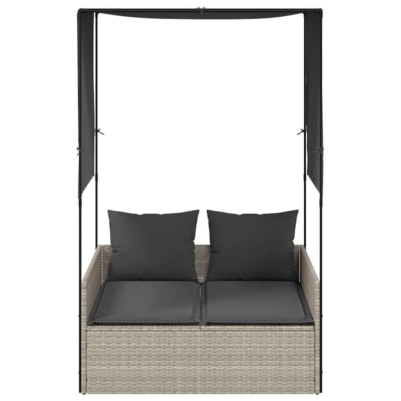 vidaXL Double Sun Lounger with Roof and Curtains Daybed Furniture Poly Rattan - 43.3 x 46.5 x 73.6