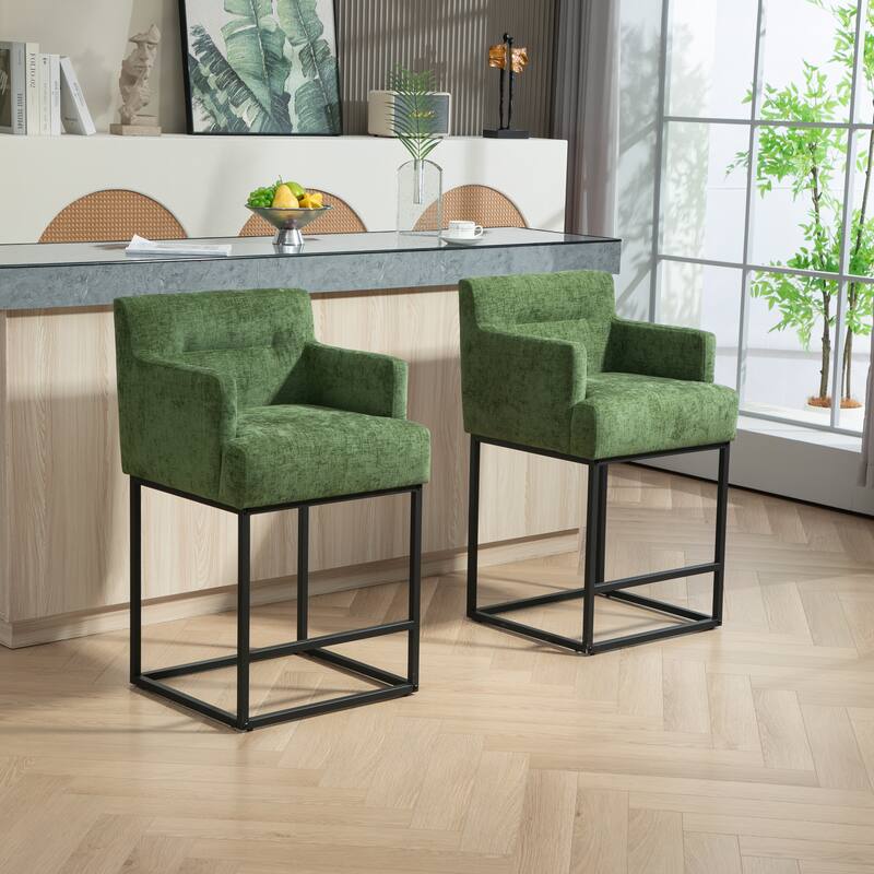 House Hold Counter Height Bar Stools Set of 2,Modern Square PU Bar Stool - Green