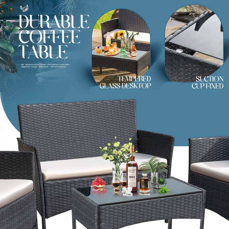 Homall PE Rattan 4-piece Outdoor Patio Set