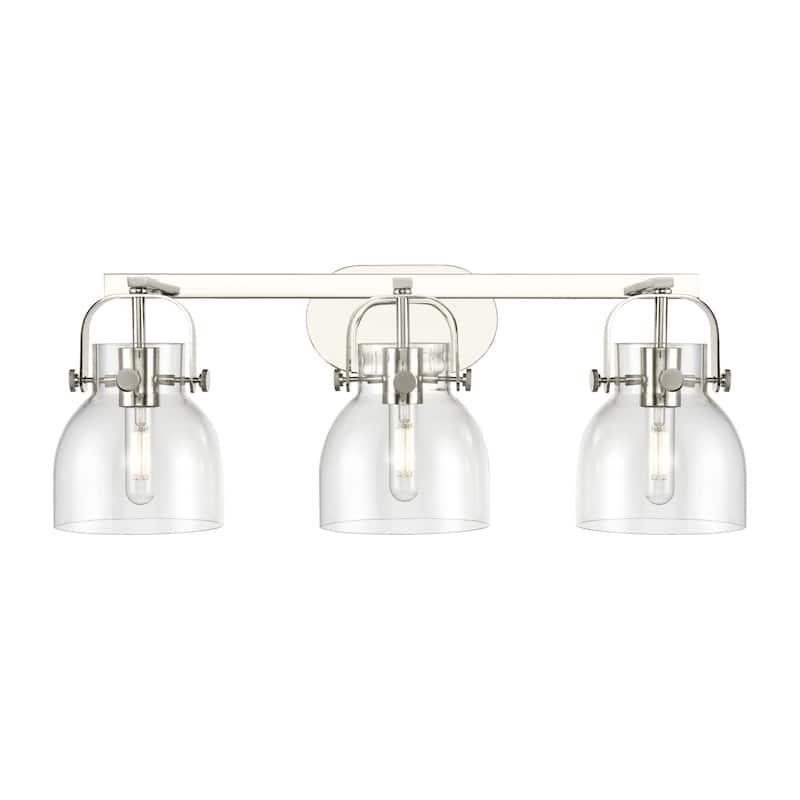 Innovations Lighting 423-3W-10-27 Pilaster II Bell Vanity Pilaster II - Polished Nickel / Clear