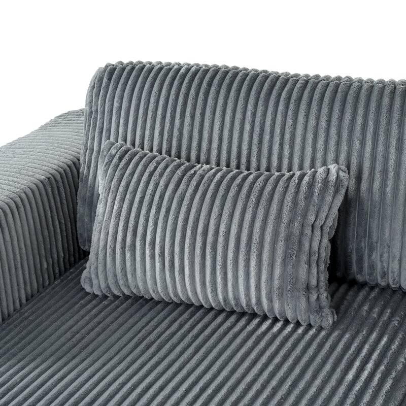 Oversized Double Chaise Lounge Sofa, Comfy Full-Compressed Sleeper Sofa Bed, Corduroy Upholstered Sofa Bed with 2 Pillows