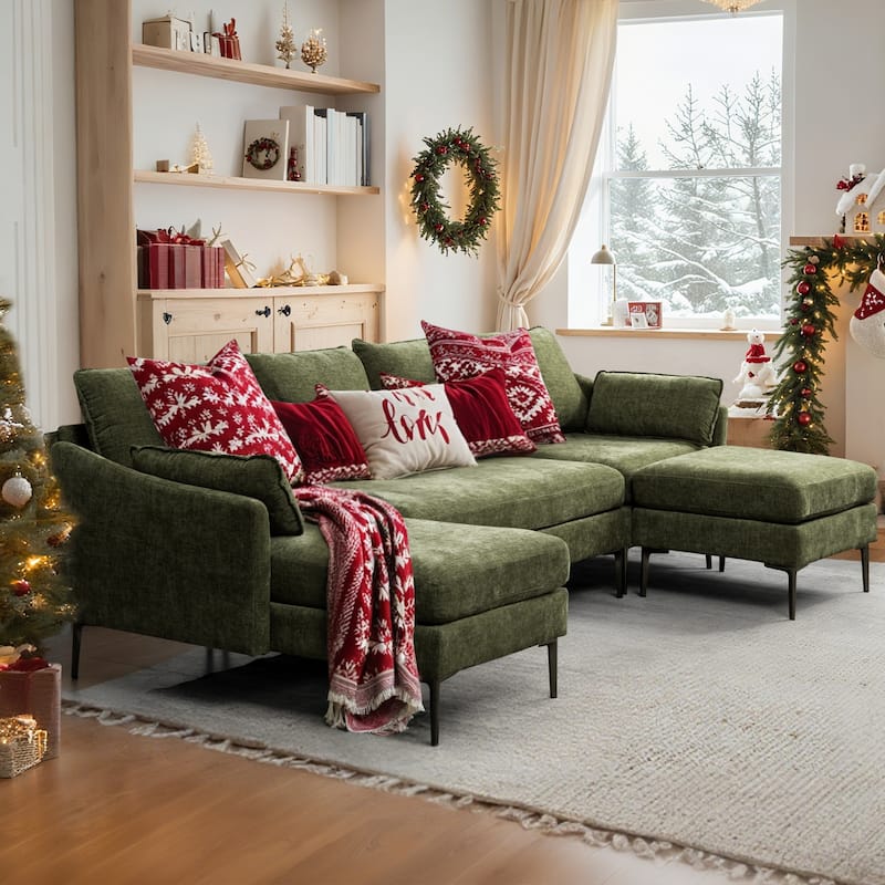 Modern Chenille Sectional Sofa with Reversible Chaise and Ottoman, Perfect for Living Rooms with Sleeper Function