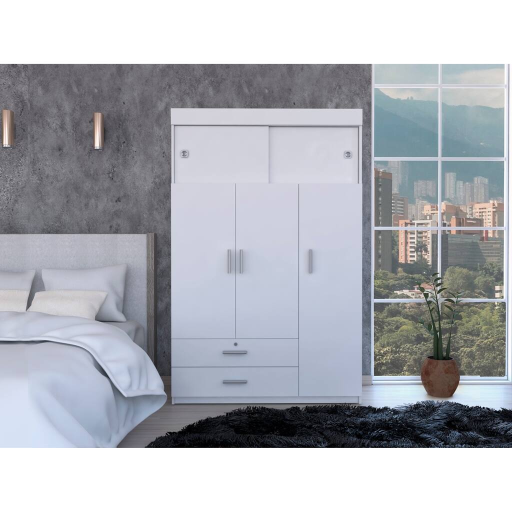 FM Furniture Tucson Modern Bedroom Armoire, with Two Drawers, Three Large Cabinets