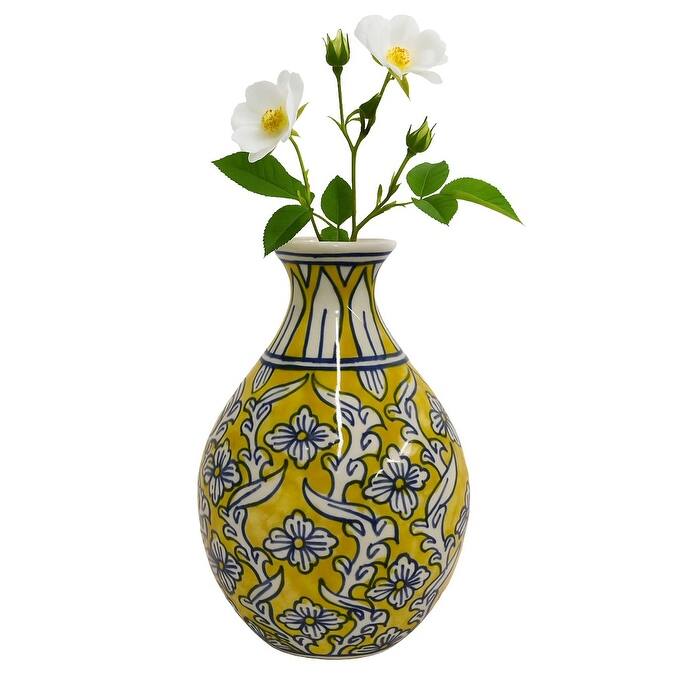 Home&Manor Ceramic Bottle Vase Yellow