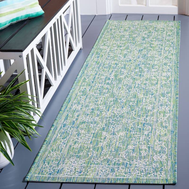 SAFAVIEH Courtyard Aquata Indoor/ Outdoor Waterproof Patio Backyard Rug - 2'3" x 6'7" Runner - Green/Ivory