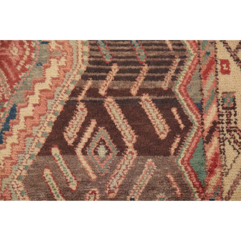 Hamedan Persian Vintage Runner Rug Handmade Brown Wool Carpet - 3'5"x 8'4"