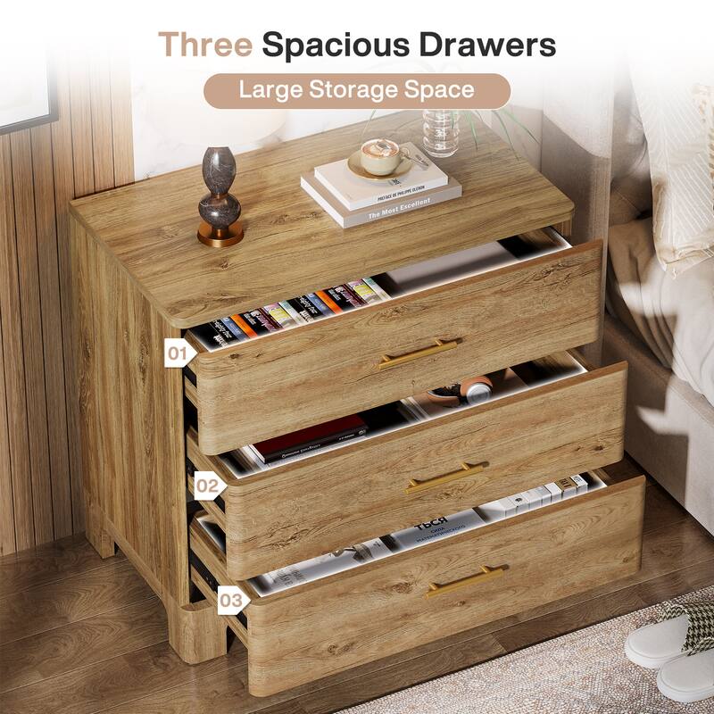 31.5-Inch Oversized Nightstand with 3 Drawers, Wide Wood Night Stand