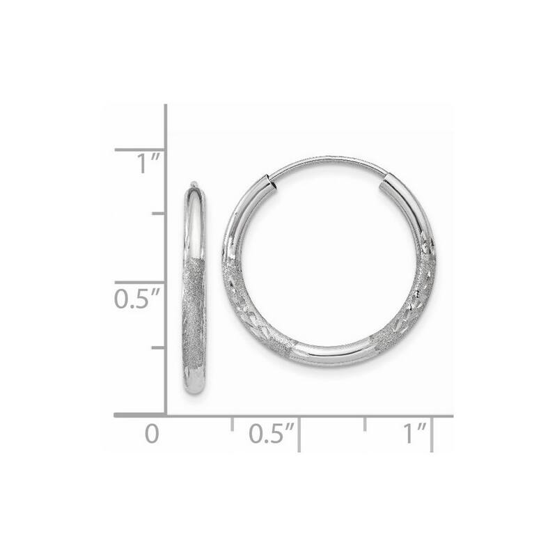 Curata 14k White Gold 2x18mm Diamond-Cut Endless Hoop Earrings