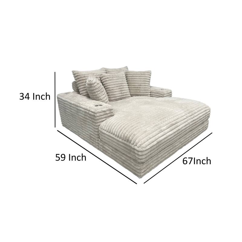 Ziv Oversized Cuddler Chaise, Plush Ribbed Beige Polyester Upholstery