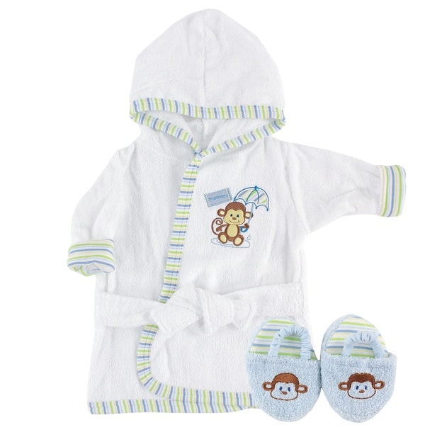 slide 1 of 1, Luvable Friends Baby Boy Cotton Terry Bathrobe, Blue Monkey, One Size - Blue Monkey - One Size One Size - Blue Monkey