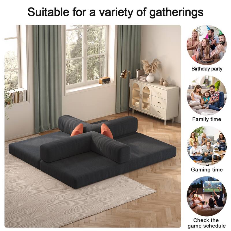 Modular Sofa, Convertible Pudding Block Sofa, Floor-Standing Sofa Bed With Armrests And Comfortable Sofa Bed