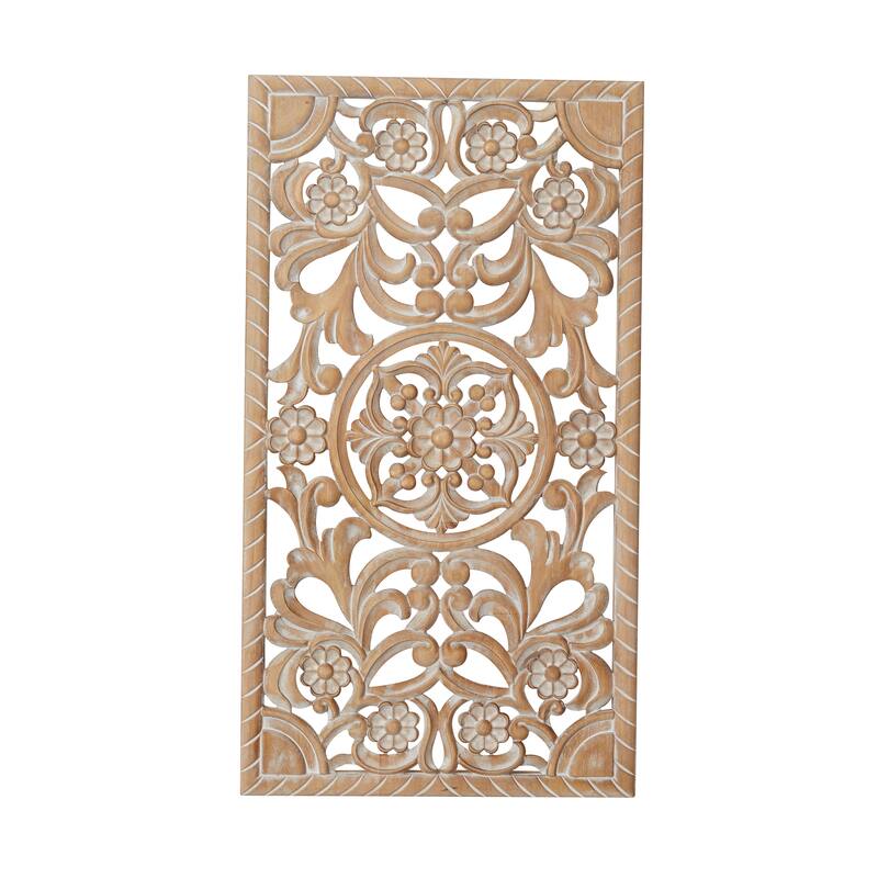 Brown Wood Handmade Intricately Carved Floral Home Wall Decor