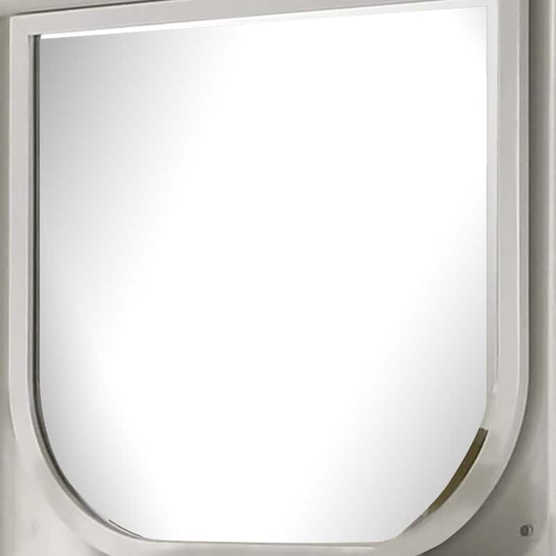 Dima Dresser Mirror, 38 Inch, White Rubberwood, Embossed Panels w LED - Pearl White