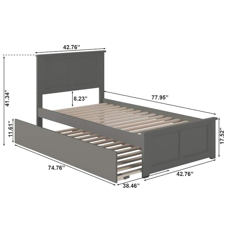 Madison Twin Platform Bed with Footboard and Twin Trundle in Grey