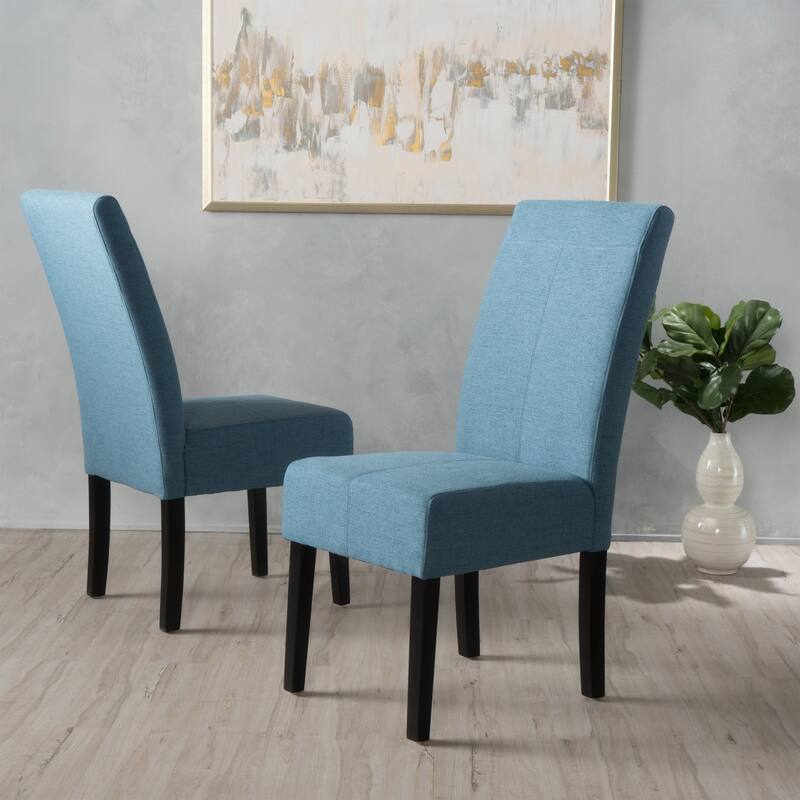 Modern Dining Chairs, Armless Upholstered Dining Chairs with T-Stitch Design, for Dining Rooms, Set of 2, Light Blue